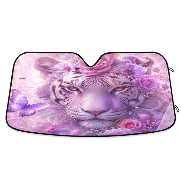 Foldable Car Windshield Sunshade UV Sun Visor Protector Blocks UV Rays Keeps Vehicle Cool 55x27.6 Inch Magical Tiger Flower Design