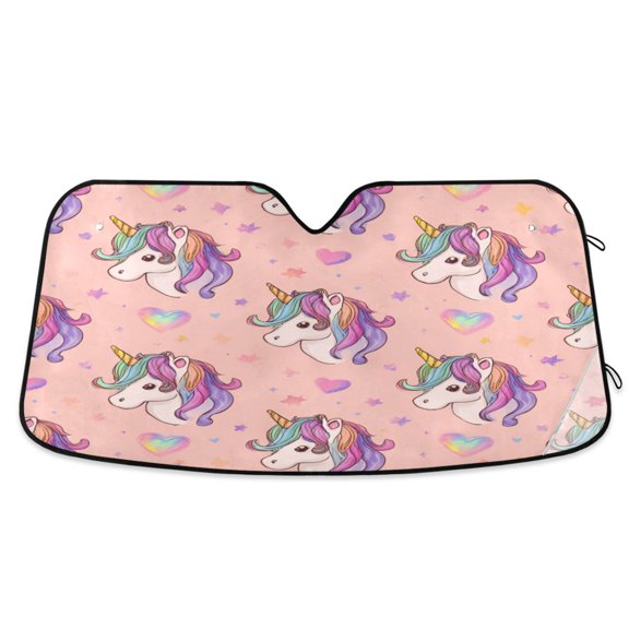 Foldable Car Windshield Sunshade UV Sun Visor Protector Blocks UV Rays Keeps Vehicle Cool 55x27.6 Inch Magical Unicorn Love Pattern