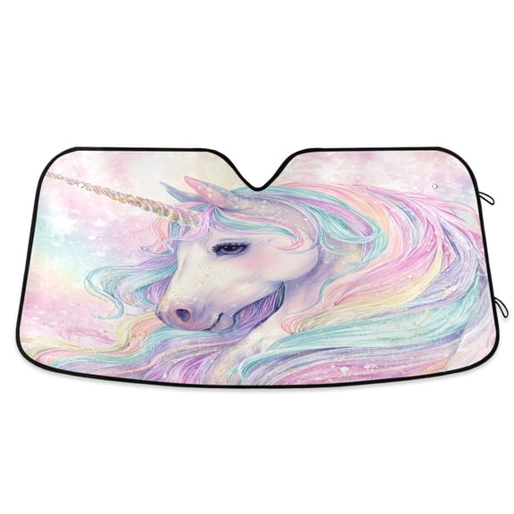 Foldable Car Windshield Sunshade UV Sun Visor Protector Blocks UV Rays Keeps Vehicle Cool 55x27.6 Inch Magical Unicorn Pastel Sky