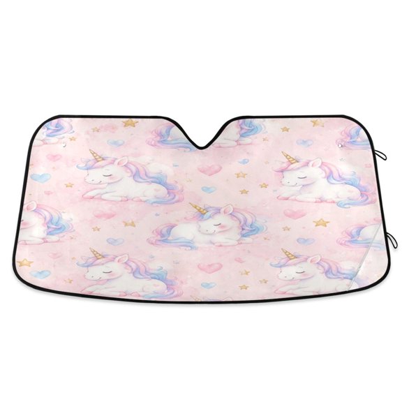Foldable Car Windshield Sunshade UV Sun Visor Protector Blocks UV Rays Keeps Vehicle Cool 55x27.6 Inch Magical Unicorn Pink Dreams