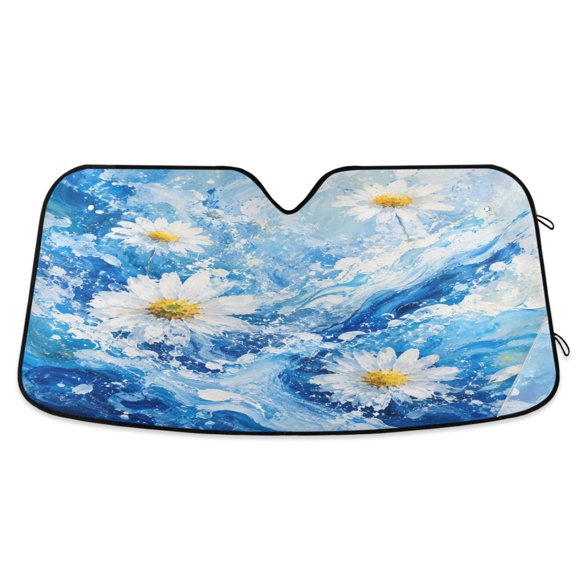 Foldable Car Windshield Sunshade UV Sun Visor Protector Blocks UV Rays Keeps Vehicle Cool 55x27.6 Inch Ocean Wave Daisy Floral