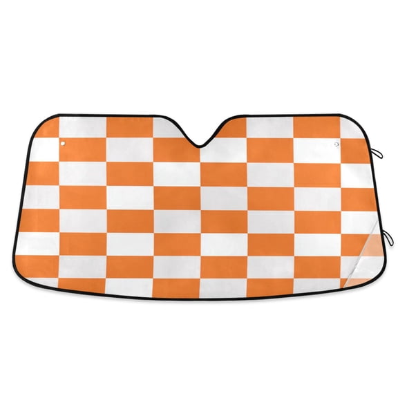 Foldable Car Windshield Sunshade UV Sun Visor Protector Blocks UV Rays Keeps Vehicle Cool 55x27.6 Inch Orange Checkerboard