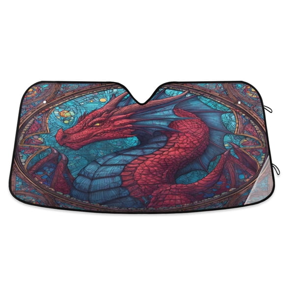 Foldable Car Windshield Sunshade UV Sun Visor Protector Blocks UV Rays Keeps Vehicle Cool 55x27.6 Inch Red Magical Dragon King