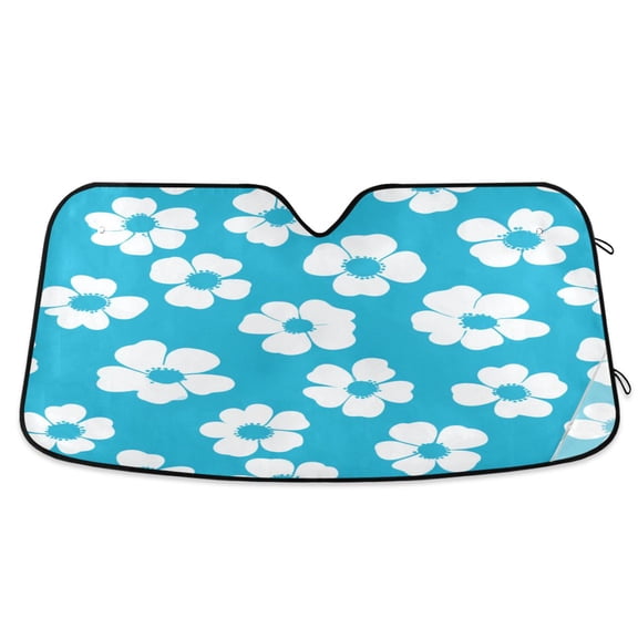 Foldable Car Windshield Sunshade UV Sun Visor Protector Blocks UV Rays Keeps Vehicle Cool 55x27.6 Inch Turquoise White Daisy Floral
