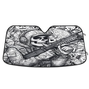 Foldable Car Windshield Sunshade UV Sun Visor Protector Blocks UV Rays Keeps Vehicle Cool 55x27.6 Inch Wasteland Tactical Skeleton Print