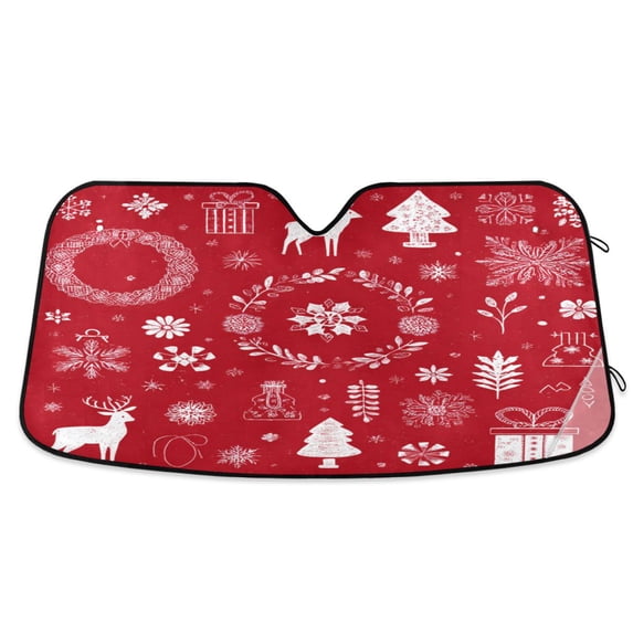 Foldable Car Windshield Sunshade UV Sun Visor Protector Blocks UV Rays Keeps Vehicle Cool 57x31.5 Inch Christmas-themed Pictorial Pattern