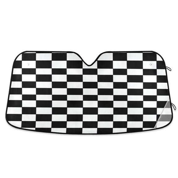 Foldable Car Windshield Sunshade UV Sun Visor Protector Blocks UV Rays Keeps Vehicle Cool 57x31.5 Inch Classic Black-and-white Checkered Pattern