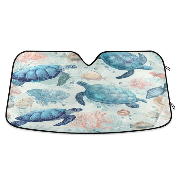 Foldable Car Windshield Sunshade UV Sun Visor Protector Blocks UV Rays Keeps Vehicle Cool 57x31.5 Inch Deep Green Sea Turtles
