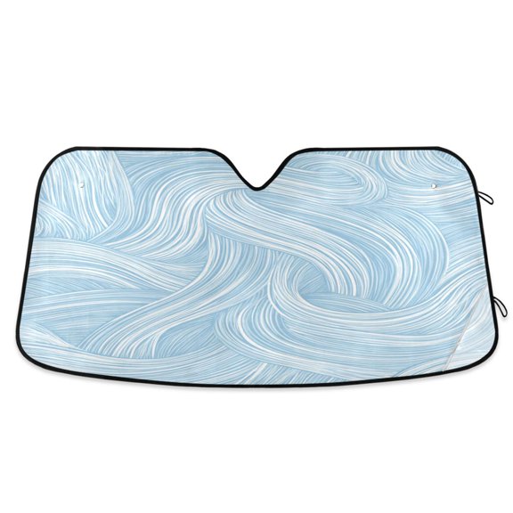 Foldable Car Windshield Sunshade UV Sun Visor Protector Blocks UV Rays Keeps Vehicle Cool 57x31.5 Inch Light Blue Wavy Lines