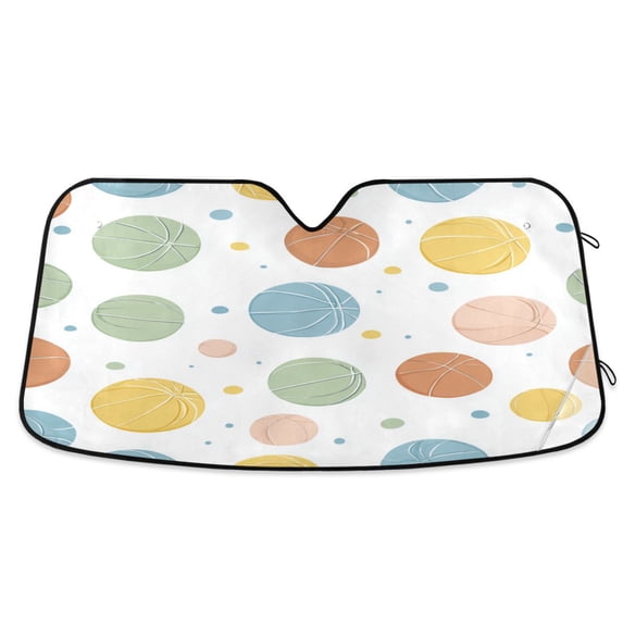 Foldable Car Windshield Sunshade UV Sun Visor Protector Blocks UV Rays Keeps Vehicle Cool 57x31.5 Inch Pastel Basketball Doodle Pattern