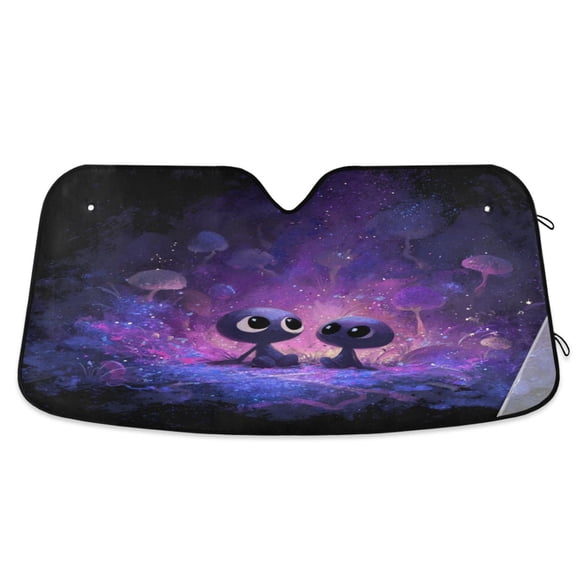 Foldable Car Windshield Sunshade UV Sun Visor Protector Blocks UV Rays Keeps Vehicle Cool 57x31.5 Inch Purple Alien