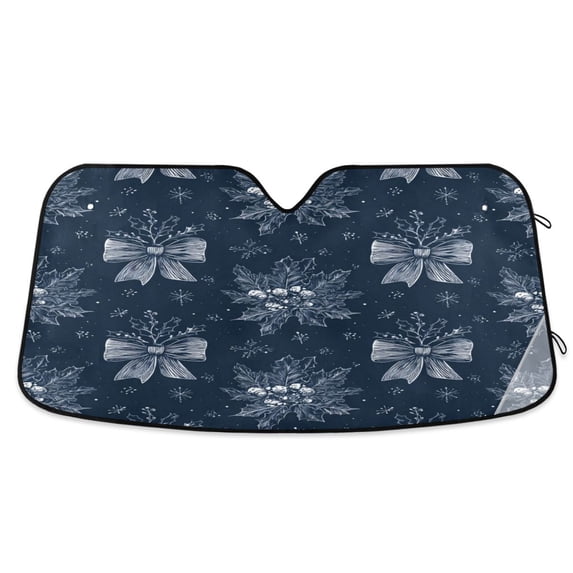 Foldable Car Windshield Sunshade UV Sun Visor Protector Blocks UV Rays Keeps Vehicle Cool 57x31.5 Inch Silver Christmas Bows Pattern
