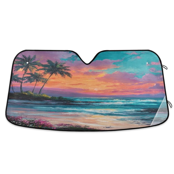 Foldable Car Windshield Sunshade UV Sun Visor Protector Blocks UV Rays Keeps Vehicle Cool 57x31.5 Inch Tropical Dusk Serenade