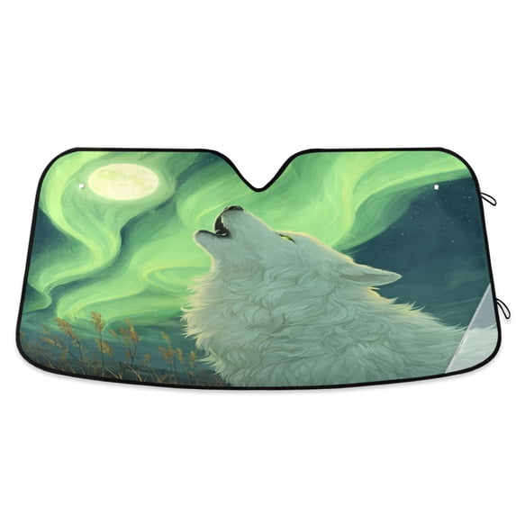 Foldable Car Windshield Sunshade UV Sun Visor Protector Blocks UV Rays Keeps Vehicle Cool 57x31.5 Inch White Wolf Of The Ice