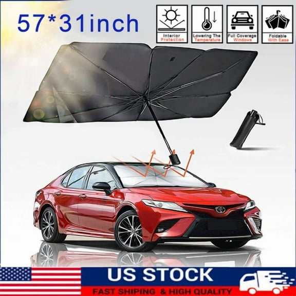 Foldable Car Windshield Sunshade With Visor - Adjustable, Portable, Us Standard