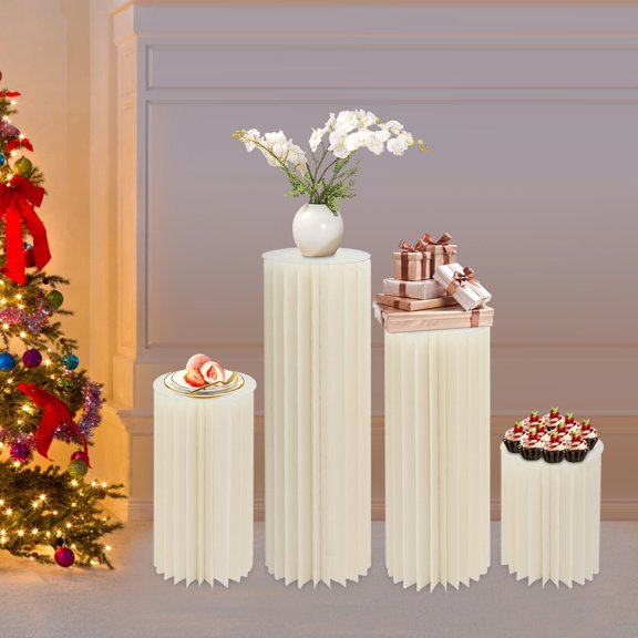 Foldable Cardboard Centerpiece Display, Cylinder Flowers Stand, 3pcs Columns Display for Wedding Party Garden Decoration