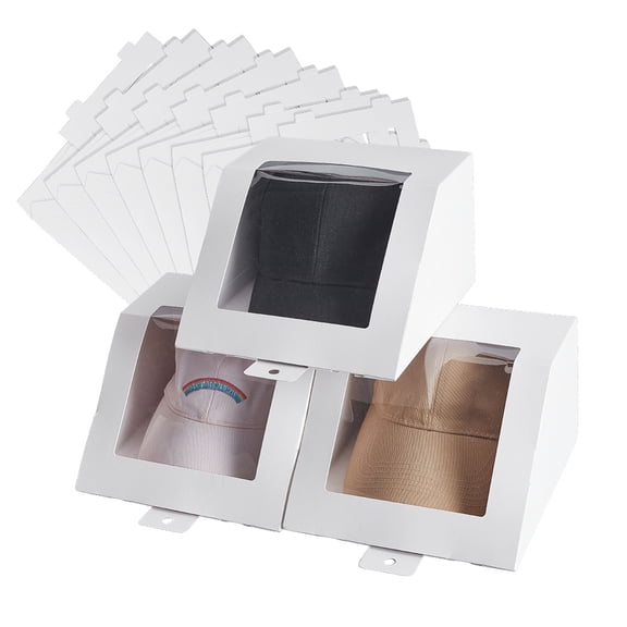 Foldable Cardboard Gift Cap Storage Boxes with Clear PVC Window Rectangle White 19.8x12x19.8cm for DIY