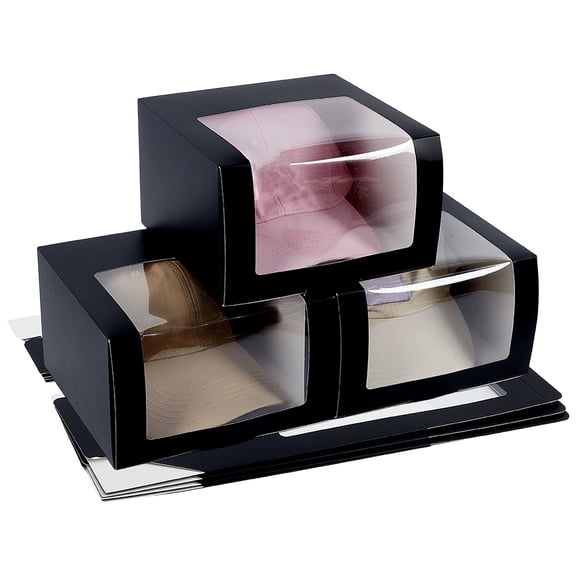 Foldable Cardboard Gift Cap Storage Boxes with Clear PVC Window Square Black 19.5x19.5x12cm