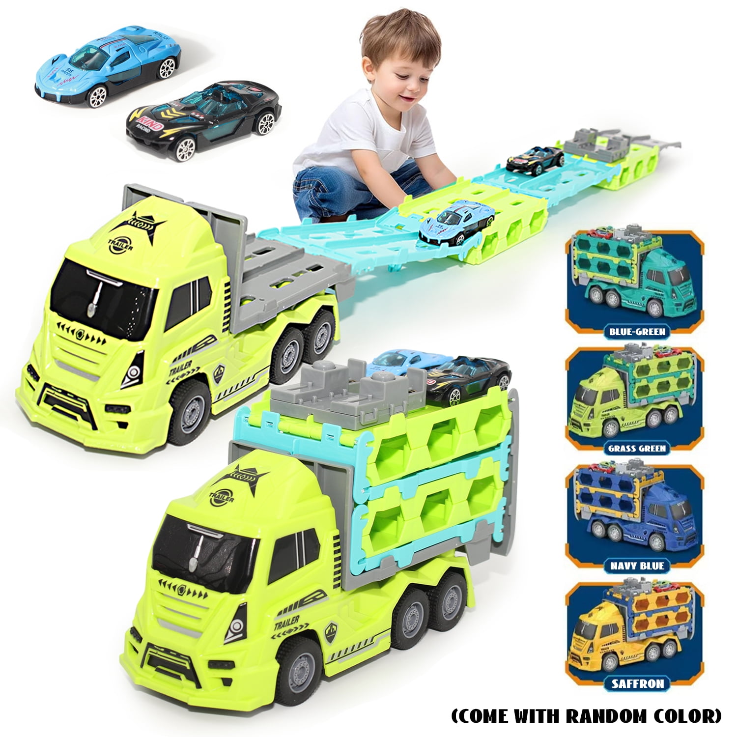 Foldable Carrier Truck Toys for Kids Age 3-5 4-8, Ejection Race Car Toy for Boys 3-6 Years Gifts