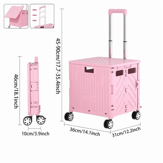 Foldable Cart With Stair Climbing Wheels Collapsible Rolling Crate 35L
