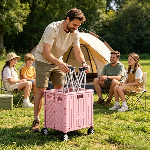 Foldable Cart With Stair Climbing Wheels Collapsible Rolling Crate 35L