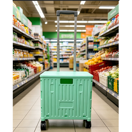 Foldable Cart With Stair Climbing Wheels Collapsible Rolling Crate 35L