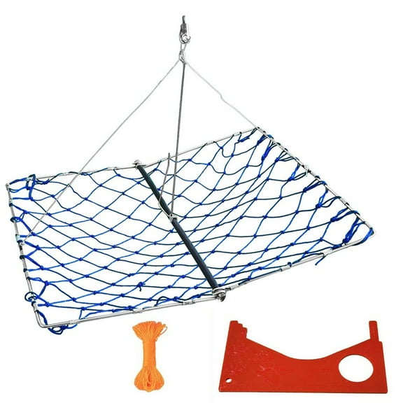 Foldable Castable Crab Trap With Rope And Red Gauge, Stainless Steel Lobster Net For Fishing Pier Dock for KAYAK, 18X11x10 Inch(blue)