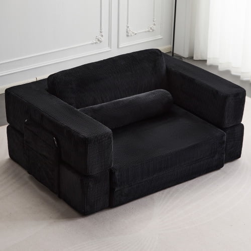 Foldable Castle Sofa Modular PlayCouch 2-in-1 Sofa & Bed, Instant Expansion, Creative Design, Single Side Seat, Black, for Living Room, Bedroom, Kids Playroom, Apartment