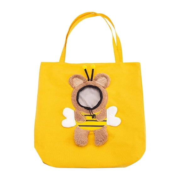 Foldable Cat Carrier Tote Bag Breathable Pet Travel Handbag Bee‑Bear‑Style Pattern For Outdoor Camping Hiking Vet Visit(Yellow-45X52Cm)