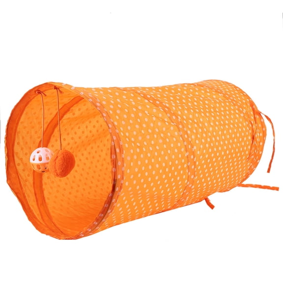 Foldable Cat Dot Tent Long Tunnel Bed Toy Interactive Playing Hideaway (Orange) 19.68 inches / 50 cm