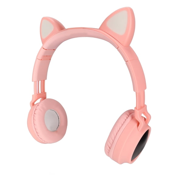 Foldable Cat Ear Bluetooth Gaming Headphones, Over-Ear Wireless Headset with LED Light and Micro SD Slot, Pink (7.48 x 5.91 in)