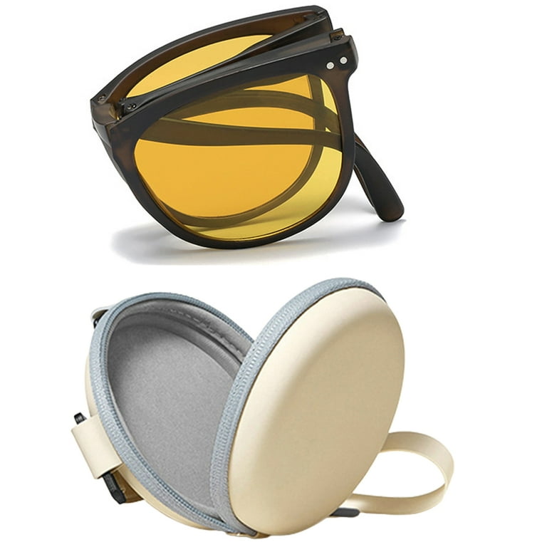 Foldable Cat Eye Polarized Sunglasses with Case UV400 Anti glare Designer Vintage Sunglasses For Women Men Night Vision Eyewear For Driving