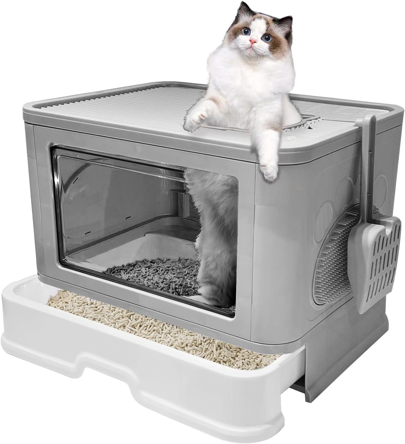 Foldable Cat Litter Box, Enclosed Kitty Litter Box, Top Entry Anti