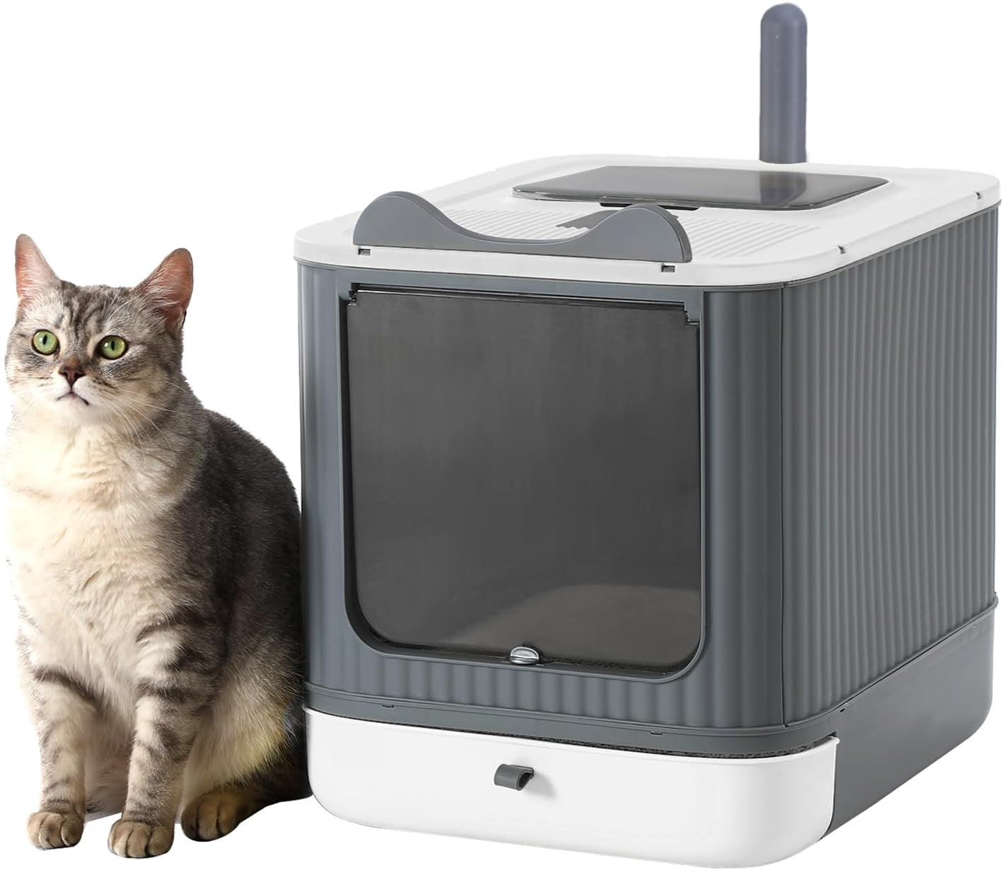 View of Foldable Cat Litter Box, Fully Enclosed Litter Box with Lid, Covered ...