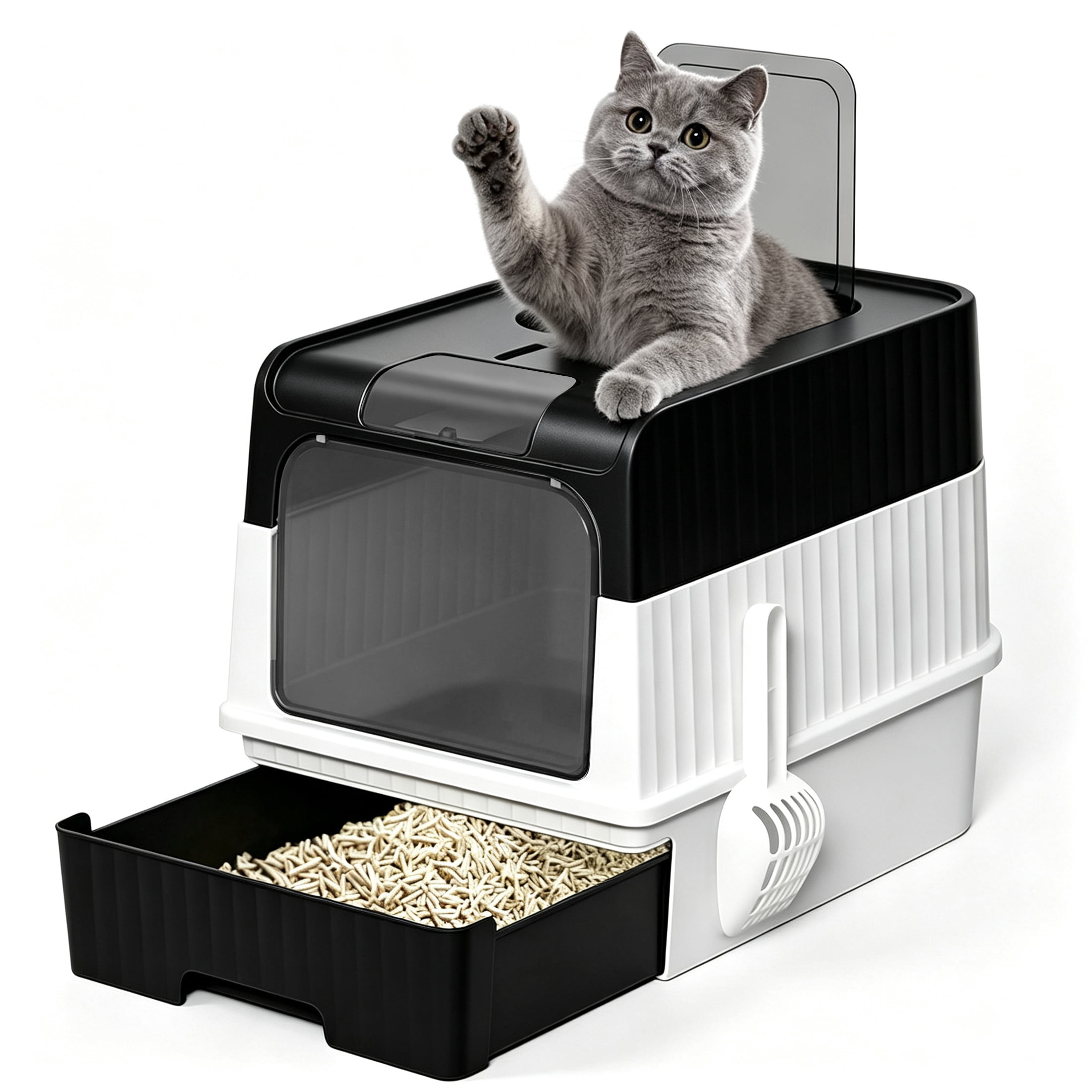 Foldable Cat Litter Box, Fully Enclosed Litter Box with Lid, Covered Kitty Kitten Litter Boxes Enclosure with Scoop, Odor Control, Easy to Clean