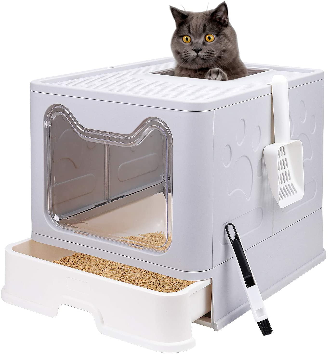 ChezMax Enclosed Cat Litter Box With Lid - Double Door Large Litter Tray