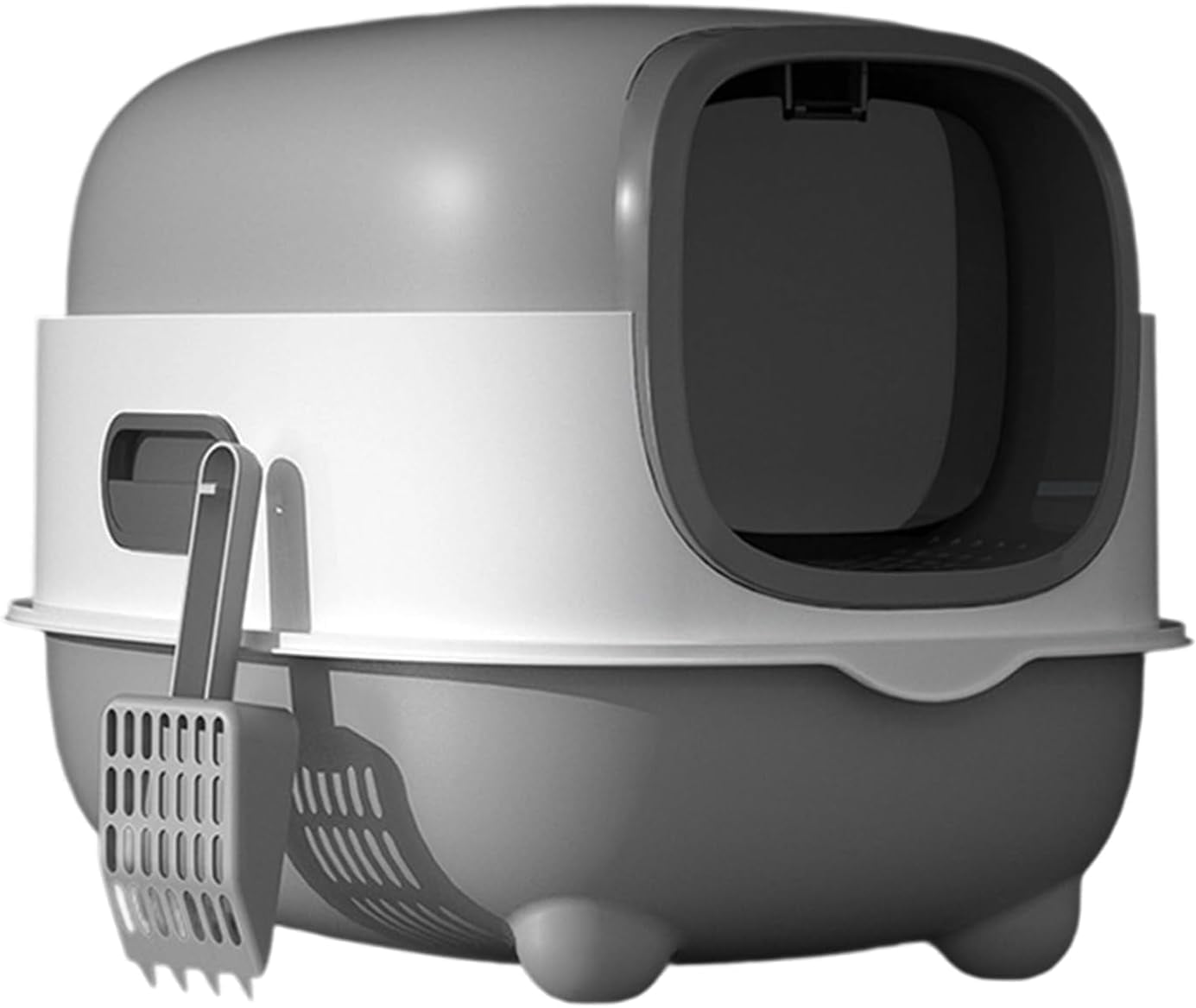 Foldable Cat Litter Box with Lid & Scoop – Middle Enclosed Anti-Splashing, Front Entry, Easy Clean for Home, Odor Control, Space-Saving for Indoor Cats (Grey)