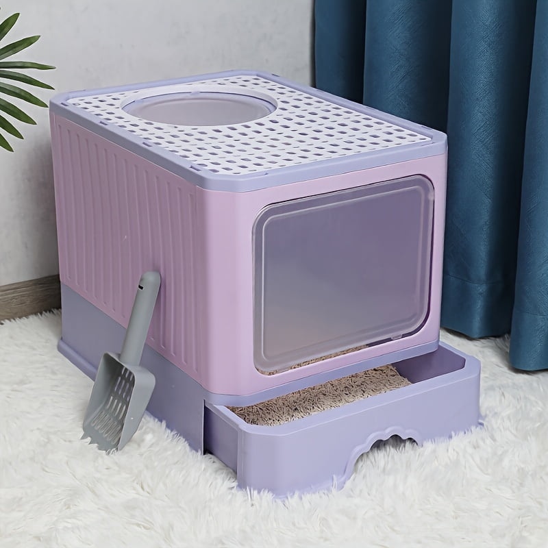 Foldable Cat Litter Box With Lid, Extra Large Enclosed Kitty Litter Box