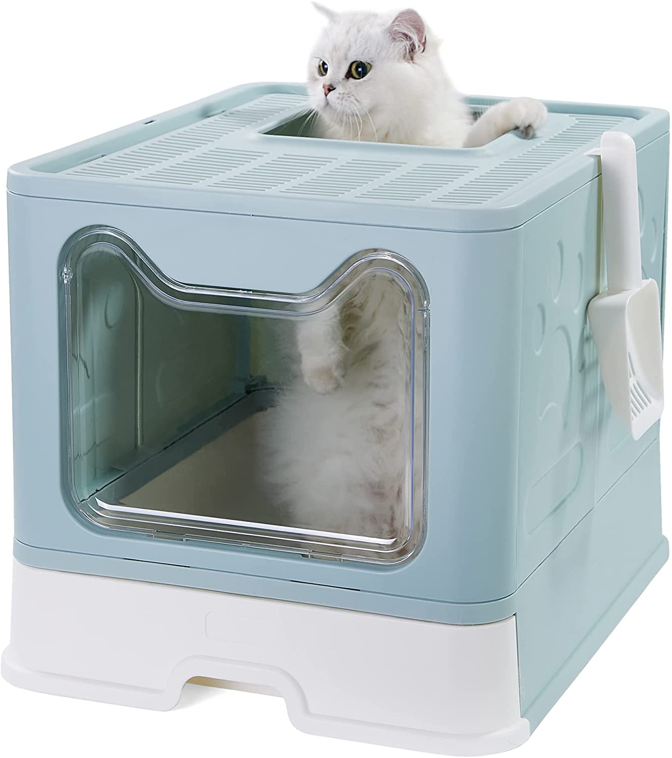 Foldable Cat Litter Box with Lid Front Entry & Top Exit XXL Extra Large