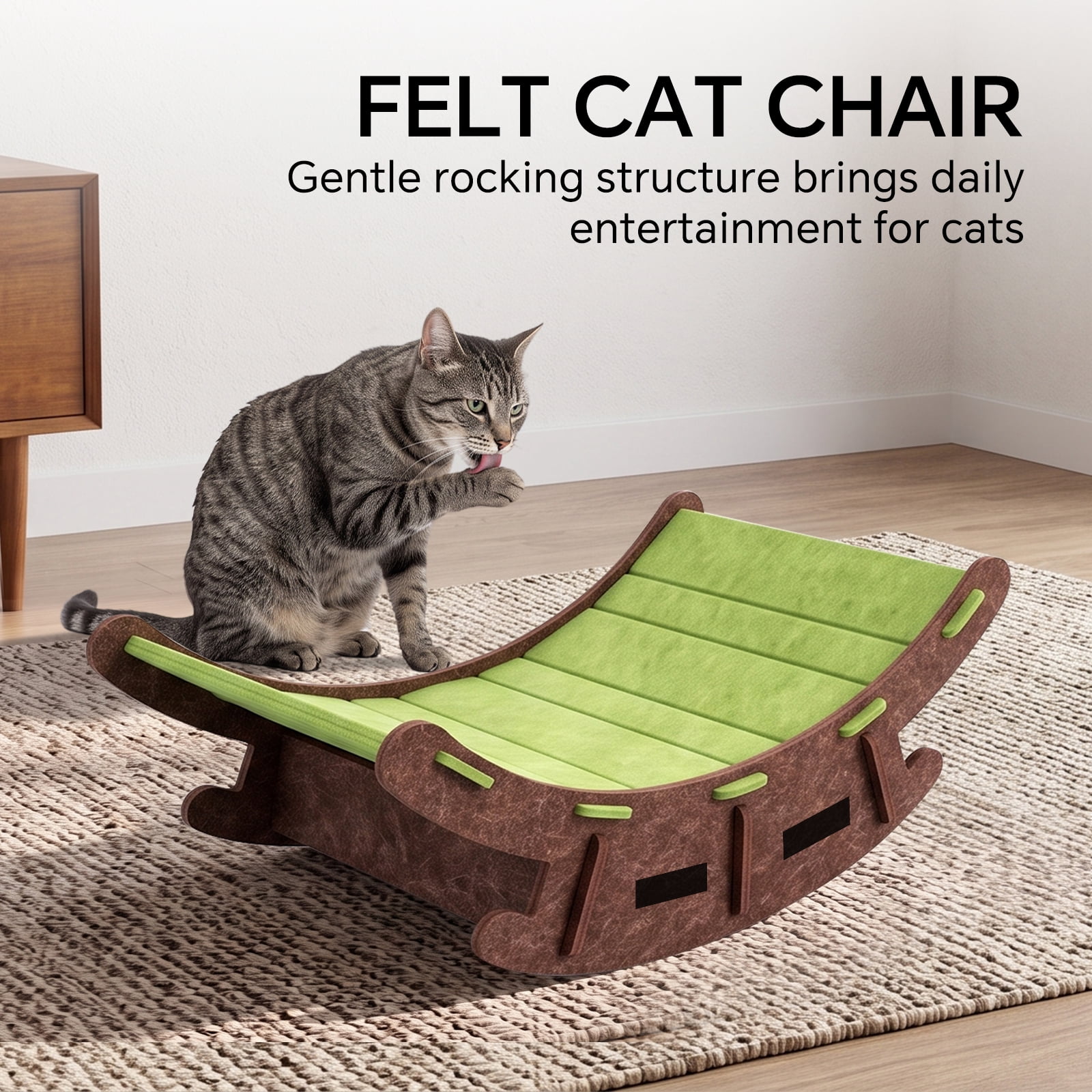Foldable Cat Recliner Scratcher for Indoor Cats, Curved Wear‑Resistant 2‑in‑1 Felt Rocking Cat Bed, Spacious All‑Season Cat Scratch Post Rocking Nest