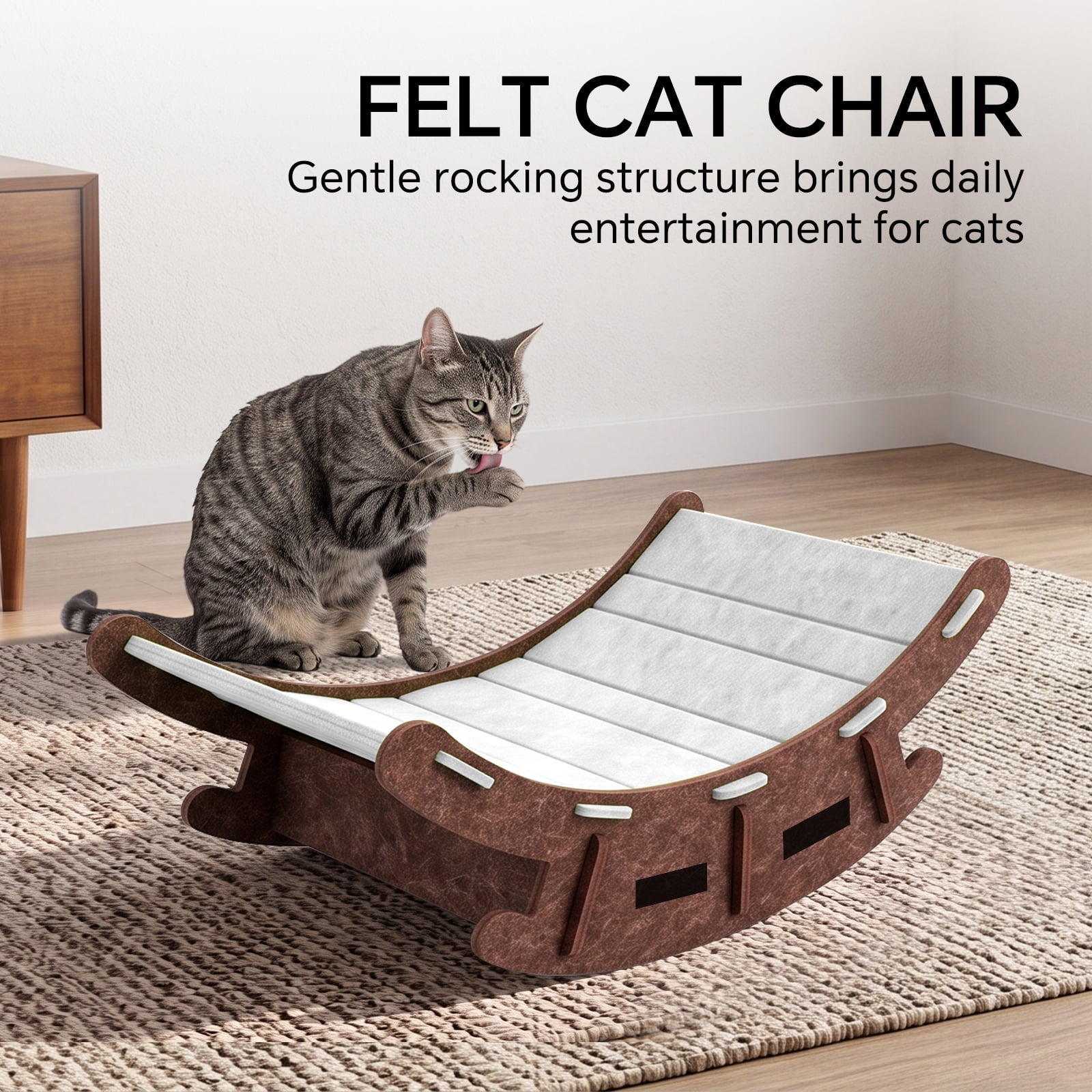 Foldable Cat Recliner Scratcher for Indoor Cats, Curved Wear‑Resistant 2‑in‑1 Felt Rocking Cat Bed, Spacious All‑Season Cat Scratch Post Rocking Nest
