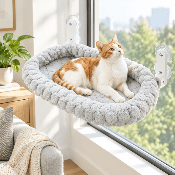 Foldable Cat Window Perch With Cloud-soft Cushion Bed L Gray