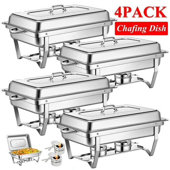 Foldable Chafer Set,Chafing Dish,4 Packs Stainless Steel Chafing Dishes,9 Quart Rectangular Chafer Complete Set Buffet Warmer Set for Catering Party