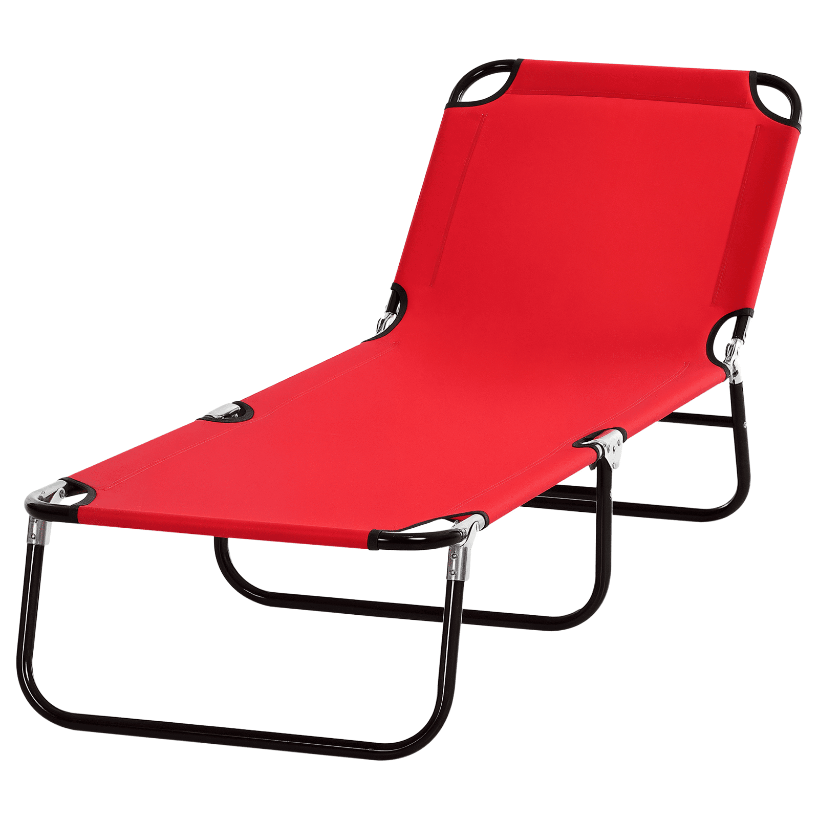 Foldable Chaise Lounge, 5-Level Backrest, Adjustable footrest, Pillow, Lightweight Frame, for Pool, Patio, Sun Bathing, Red