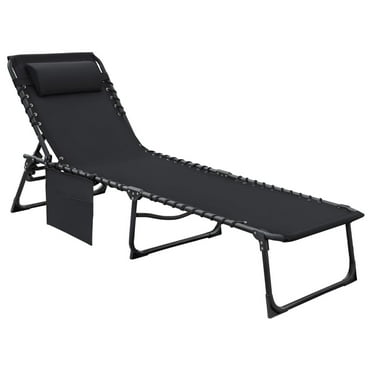 Foldable Chaise Lounge Chair 5-Position Adjustable, Tanning Chair with Side Pocket, Outdoor Sunbathing for Pool, Beach, Patio, Lawn, Indoor Recliner Chair for Napping(Black, 1 Pcs)