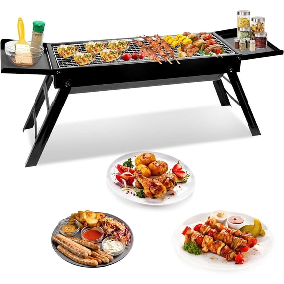 Foldable Charcoal BBQ Grill with Shelf Stainless Steel Grill Net Easy Setup Portable Tabletop Barbecue Grill for Camping Picnic Outdoor Party Backyard