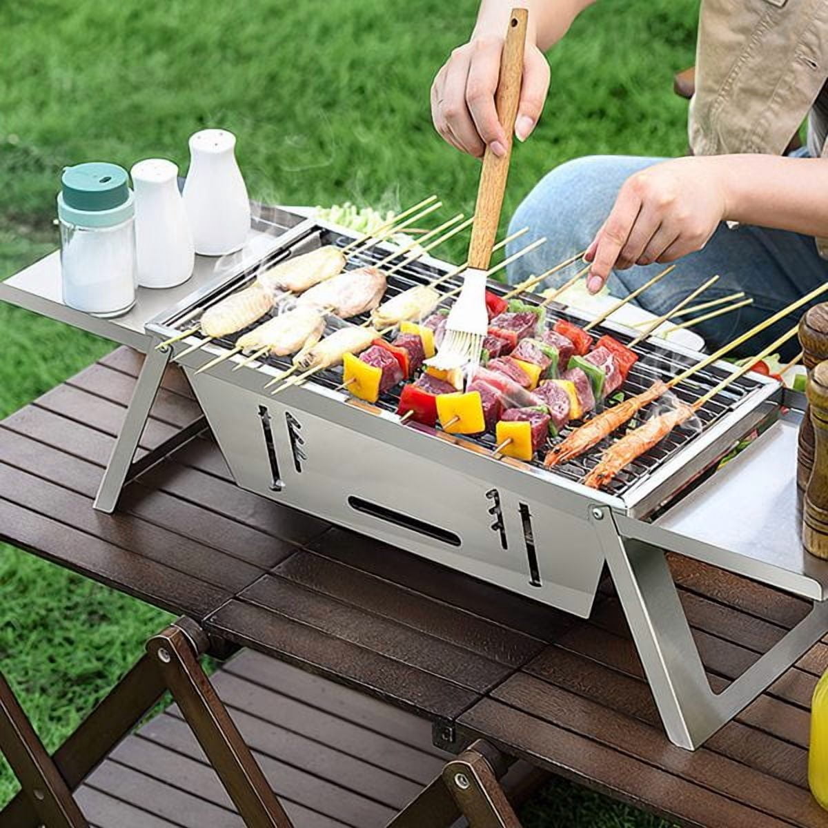 Foldable Charcoal BBQ Grill Stainless Steel Grill Net Easy Setup