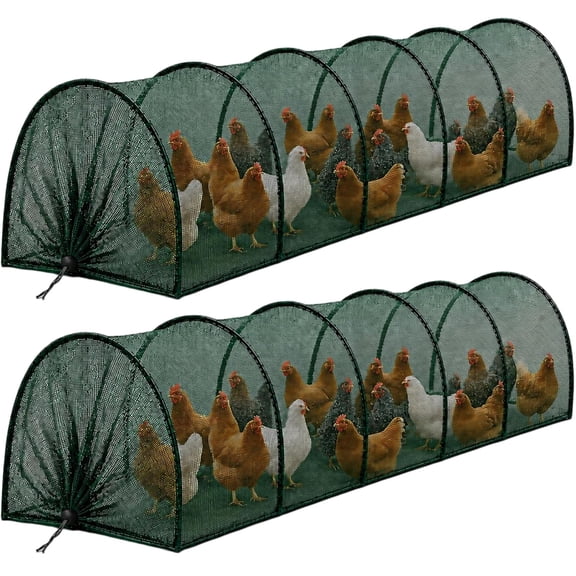 Foldable Chicken Run for Outside, 118 Inch Portable Steel Frame Chicken Coop Tunnel with Shade Net and 12 U Shaped Ground Stakes, Outdoor Backyard Yard Poultry Habitat Cage for Chickens Ducks Rabbits