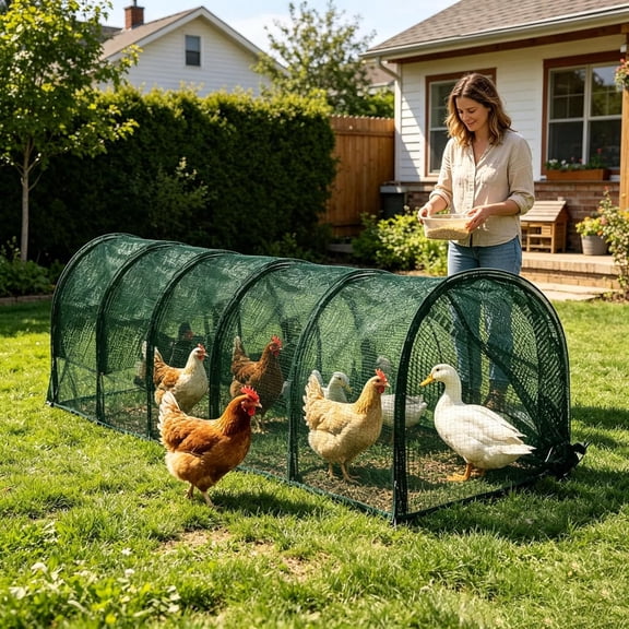 Foldable Chicken Run Tunnel Outdoor Metal Chicken Cage For Small Farm Poultry Raising Cover Ball Cage House Plastic Swing Enclosure (Green)