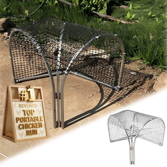 Foldable Chicken Run Tunnel for Outside Yard Portable Metal Pet Chickens Carry Chicken Coop Run Extension Frame Kit Quick Installation Suitable Duck Flexible Backyard Cage Tent